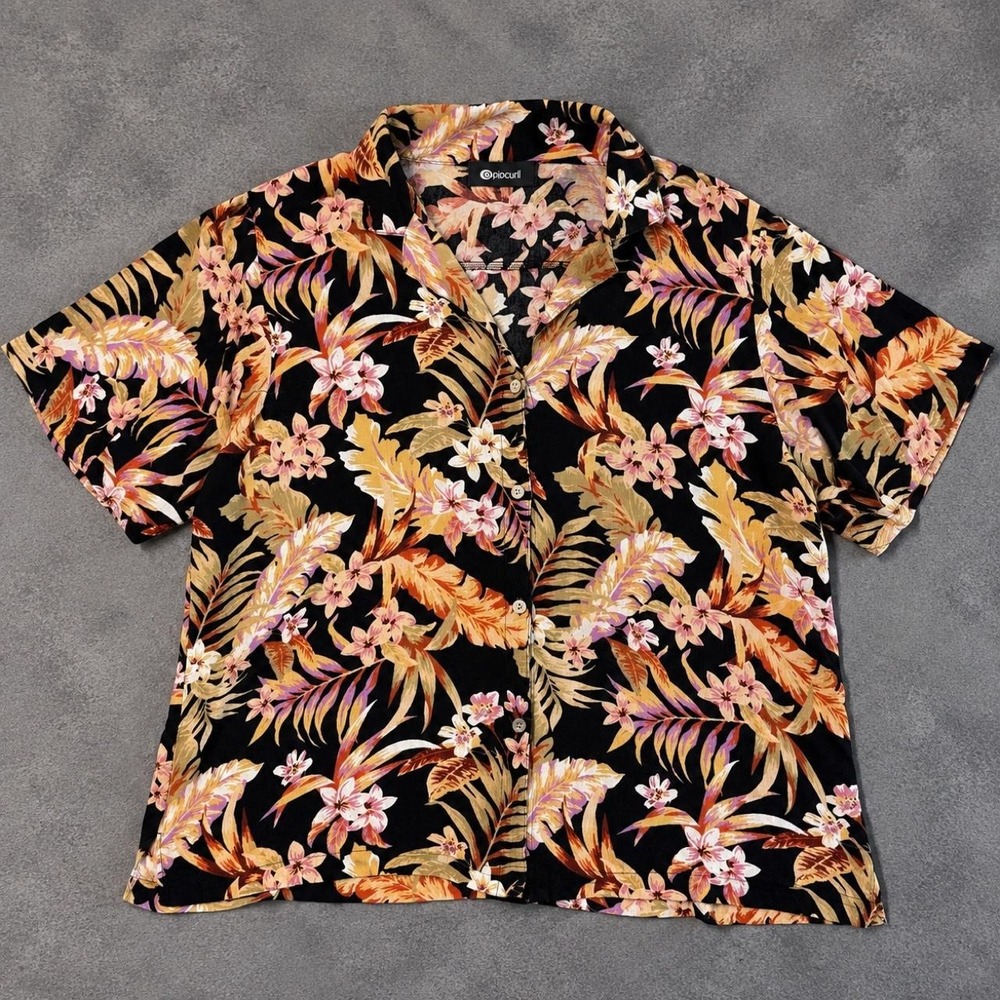 Rip Curl Oversized Tropical Hawaiian Button Up Shirt Large